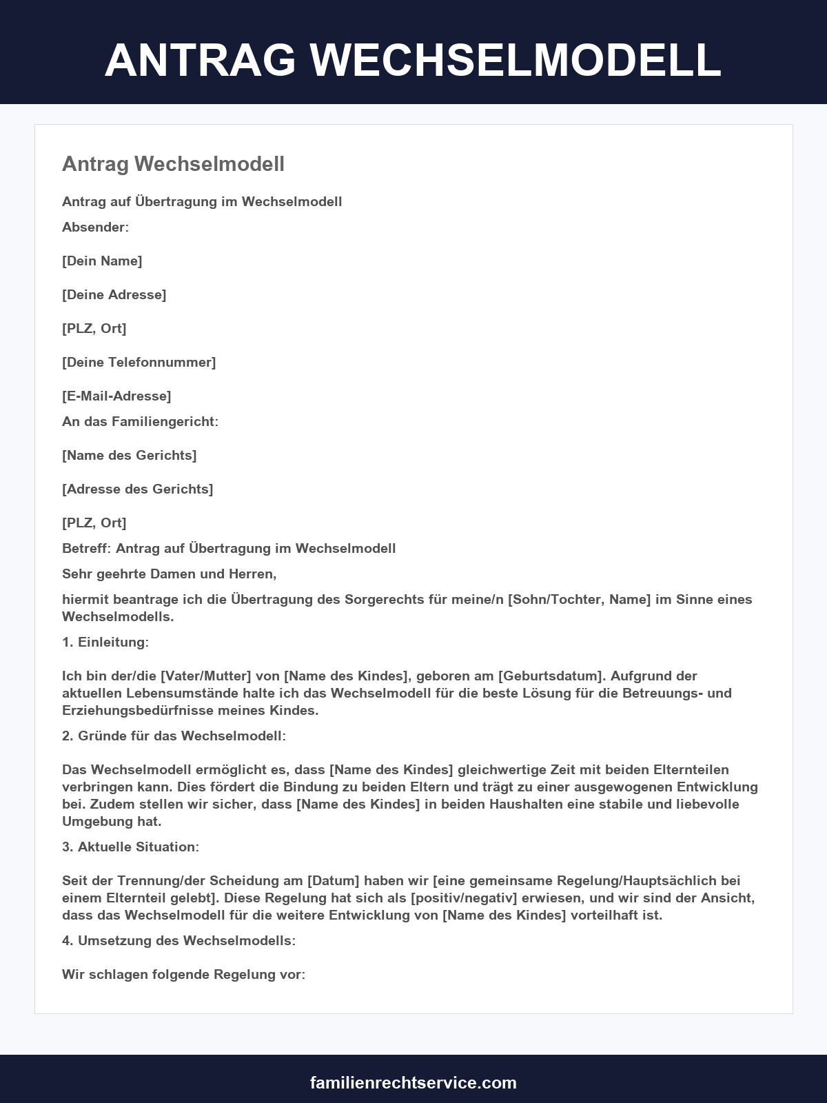 Antrag Wechselmodell Muster