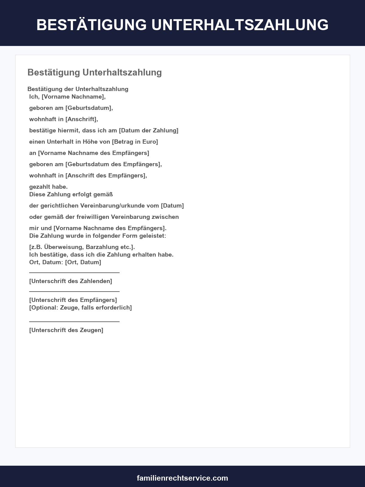 Vorlage Bestätigung Unterhaltszahlung