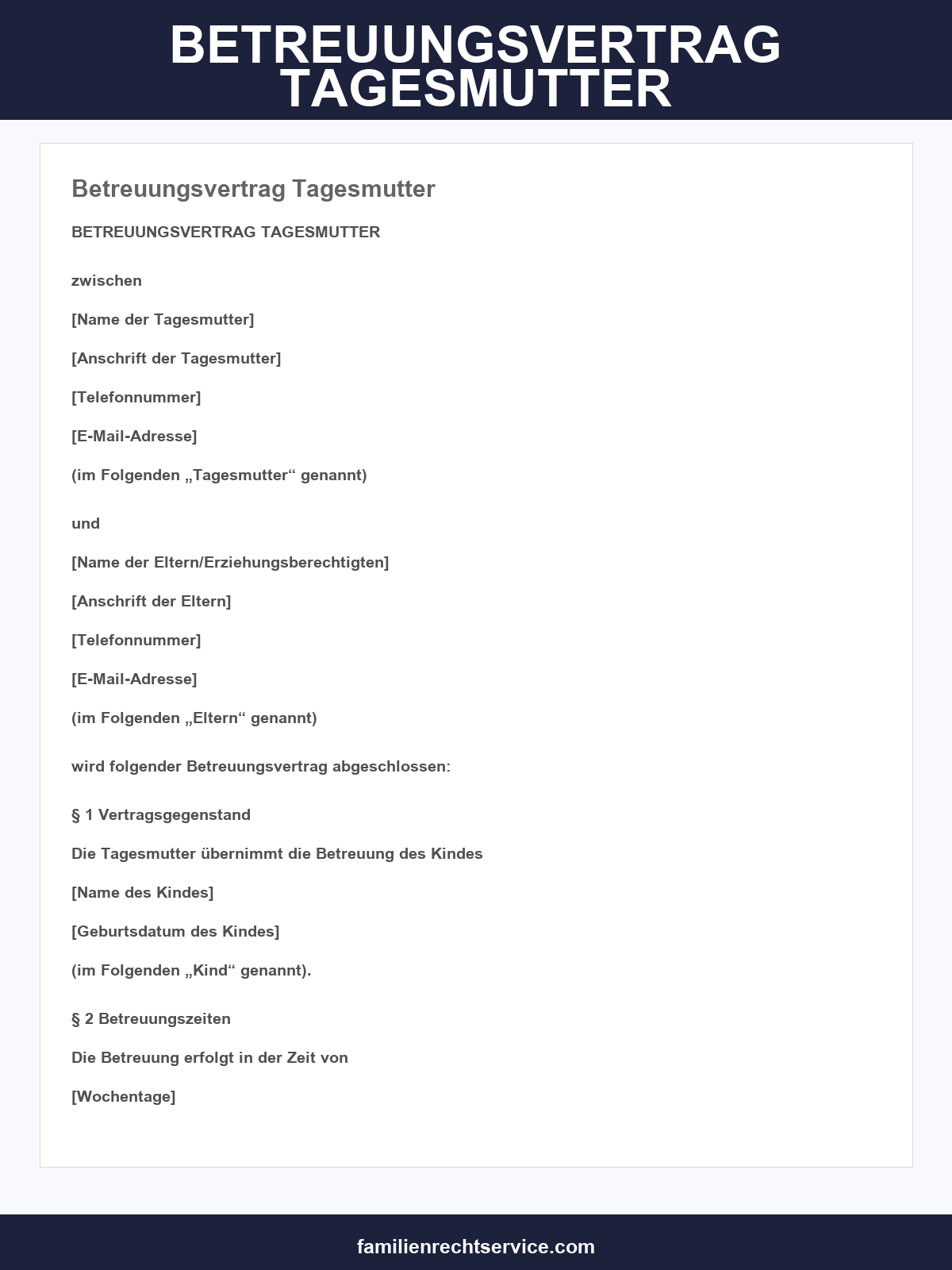 Betreuungsvertrag Tagesmutter