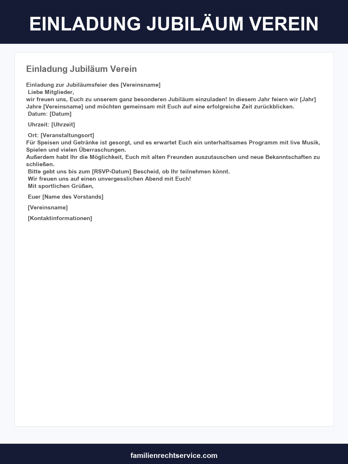 Einladung Jubiläum Verein