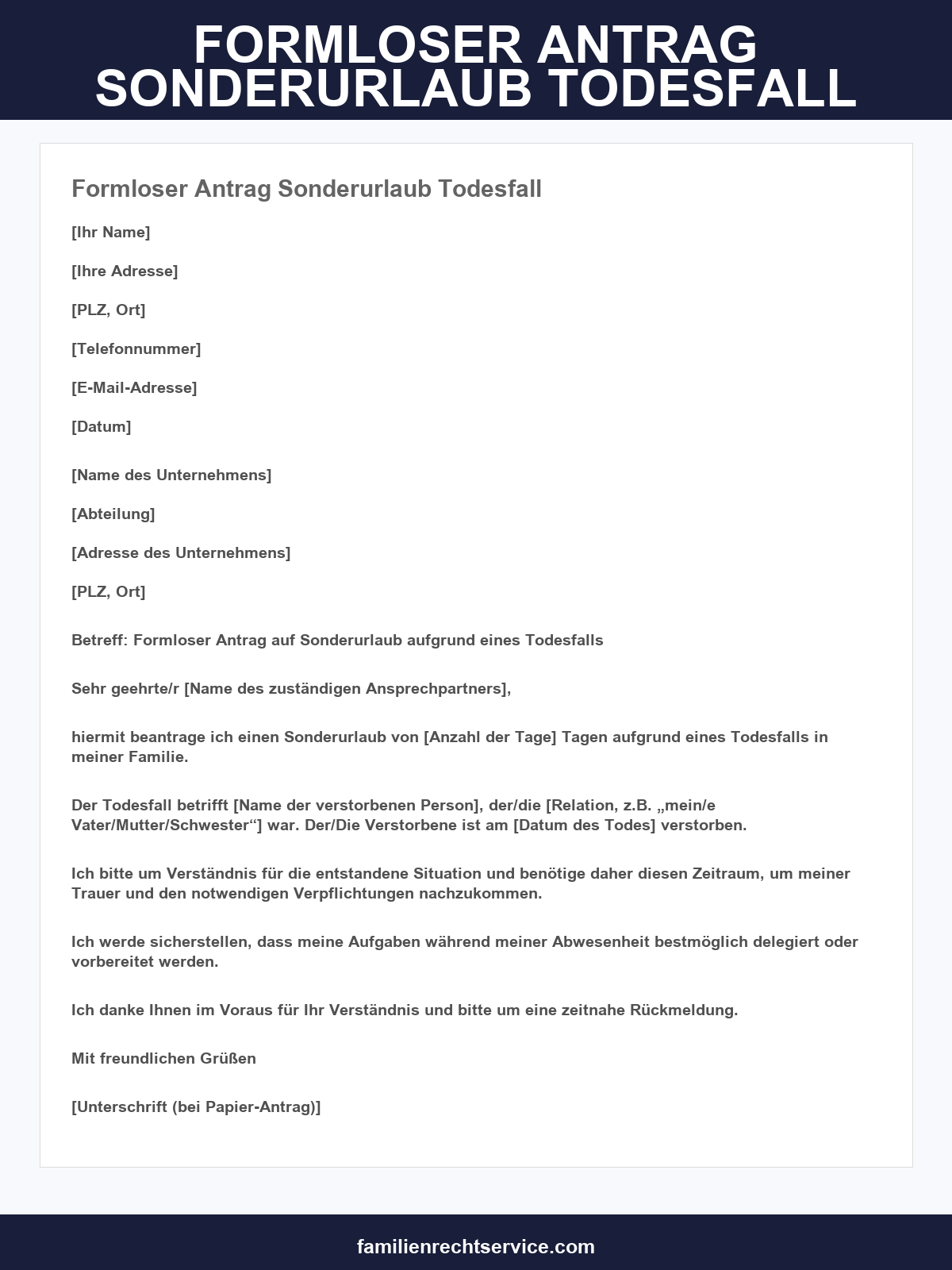 Formloser Antrag Sonderurlaub Todesfall