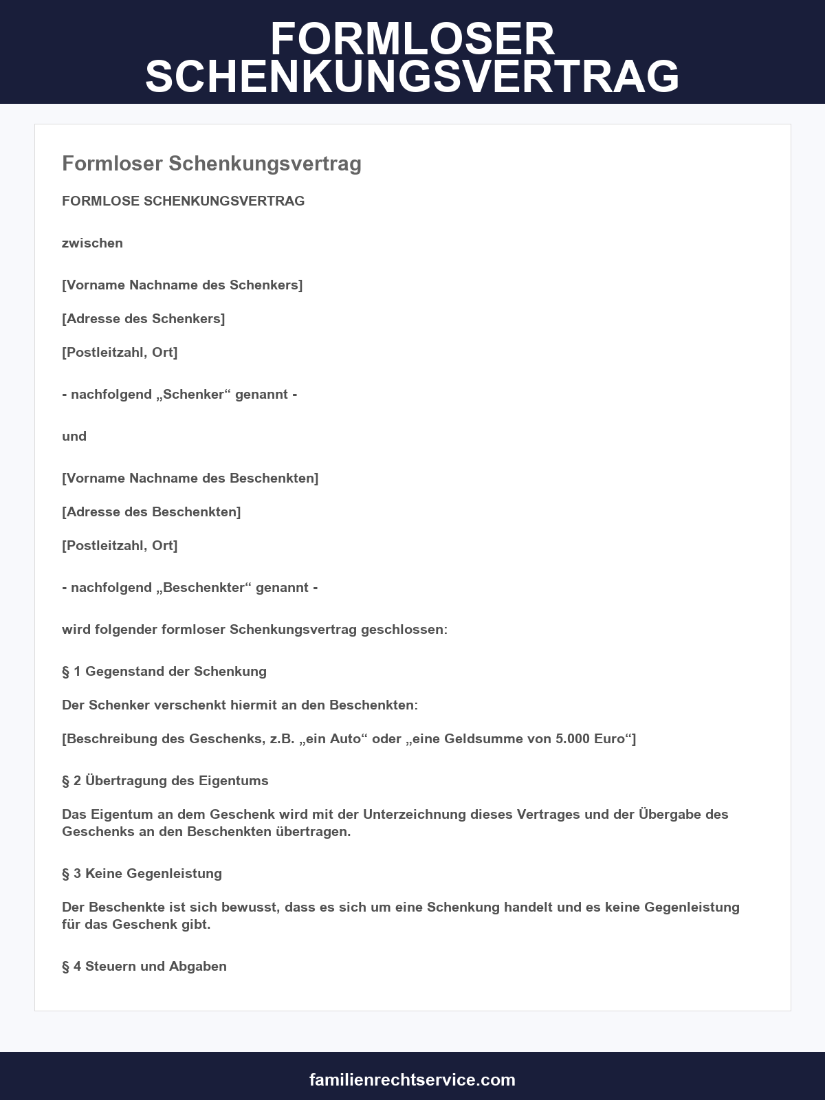 Formloser Schenkungsvertrag Muster