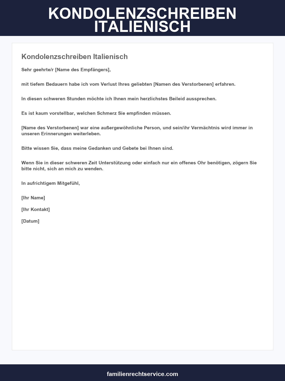 Kondolenzschreiben Italienisch Muster