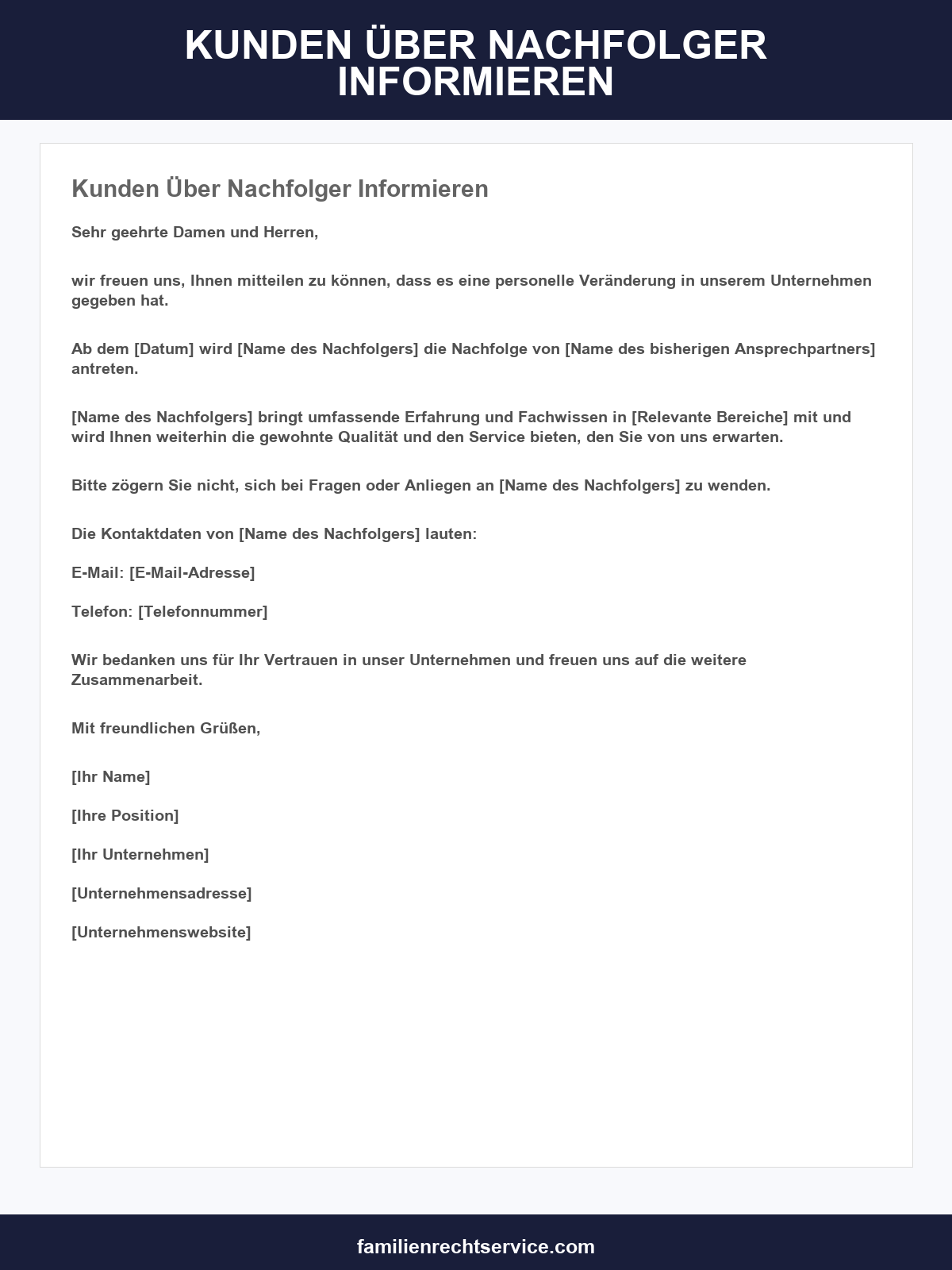 Kunden Über Nachfolger Informieren Vorlage