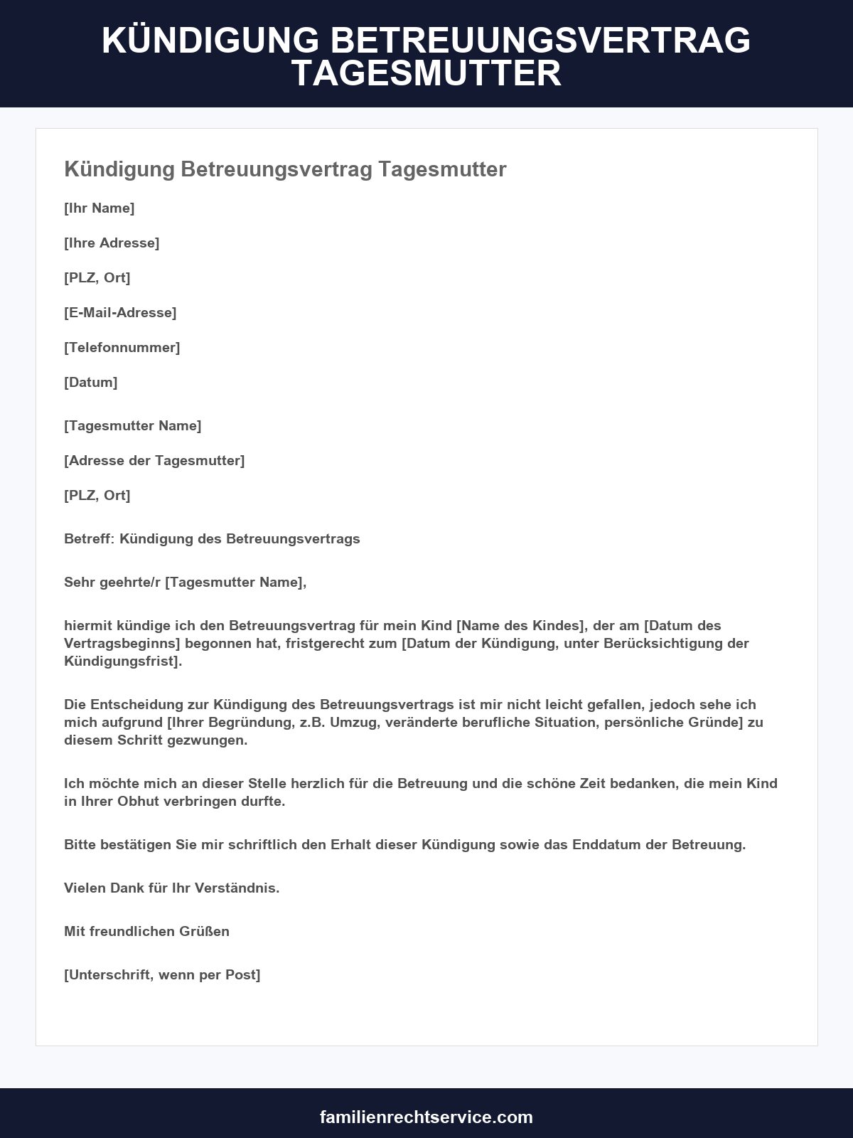 Kündigung Betreuungsvertrag Tagesmutter