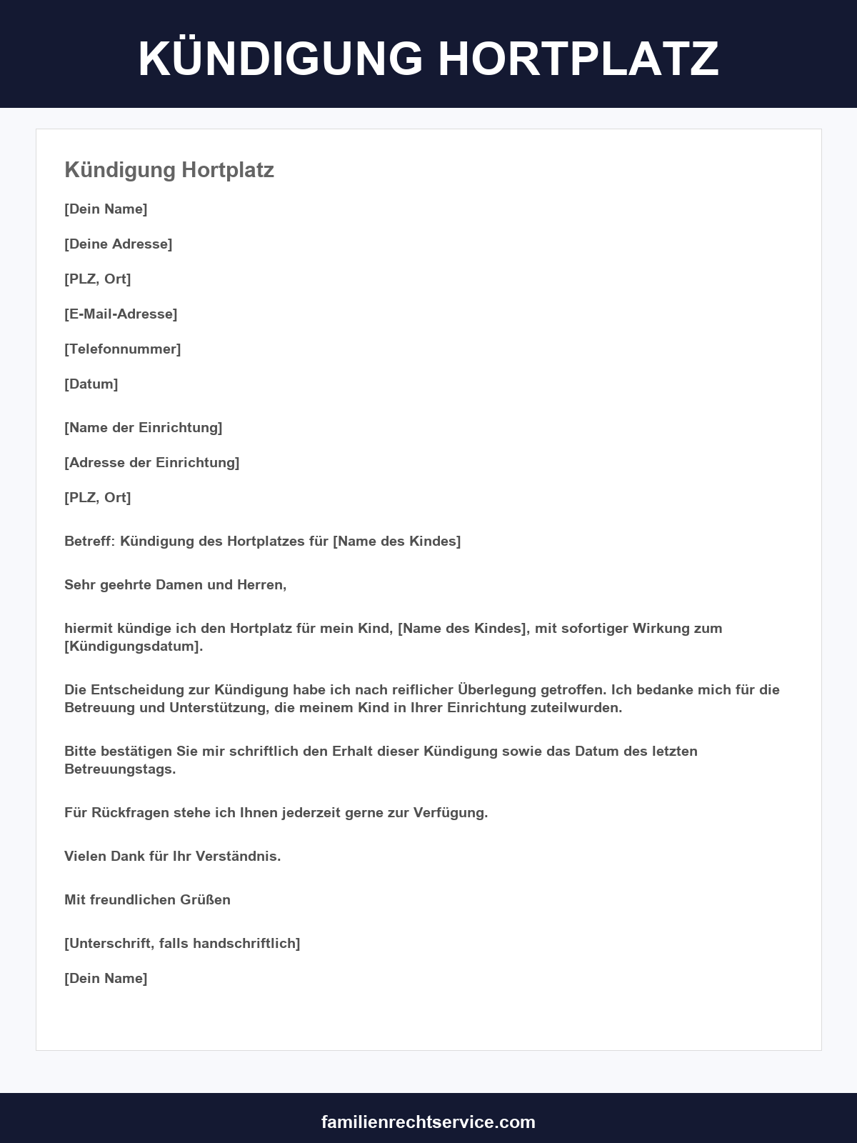 Kündigung Hortplatz
