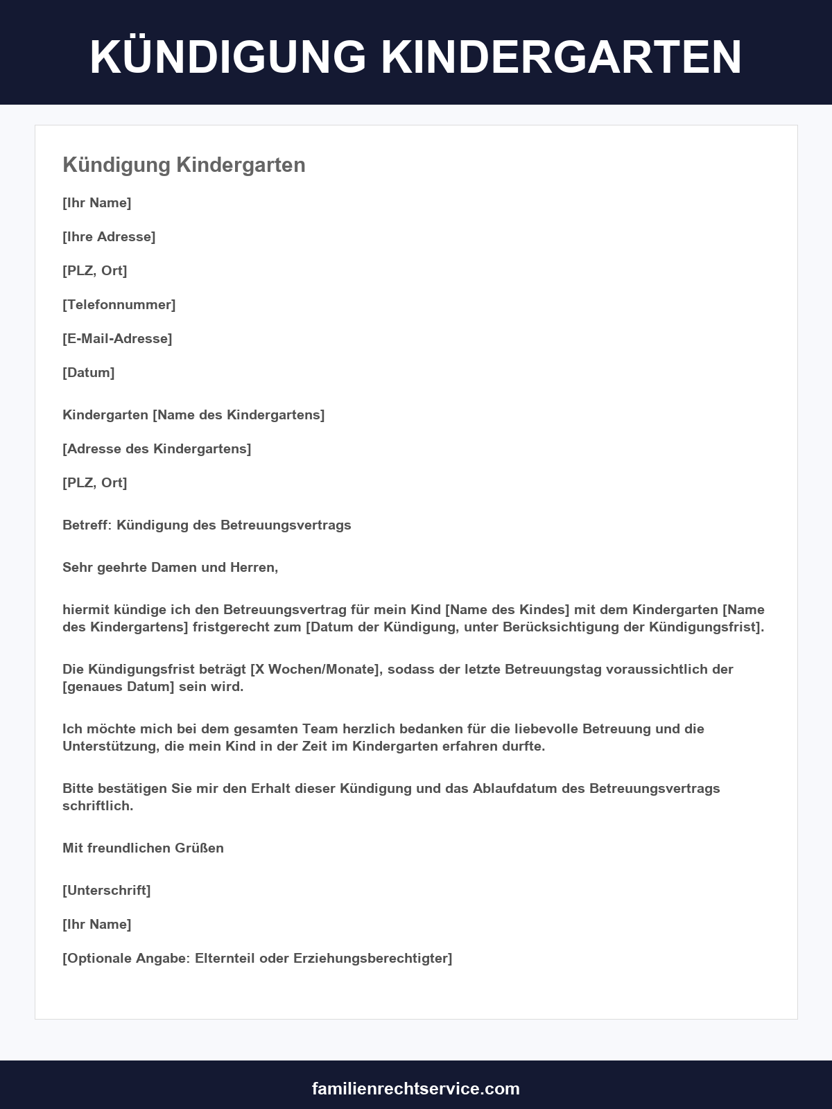 Kündigung Kindergarten Vorlage