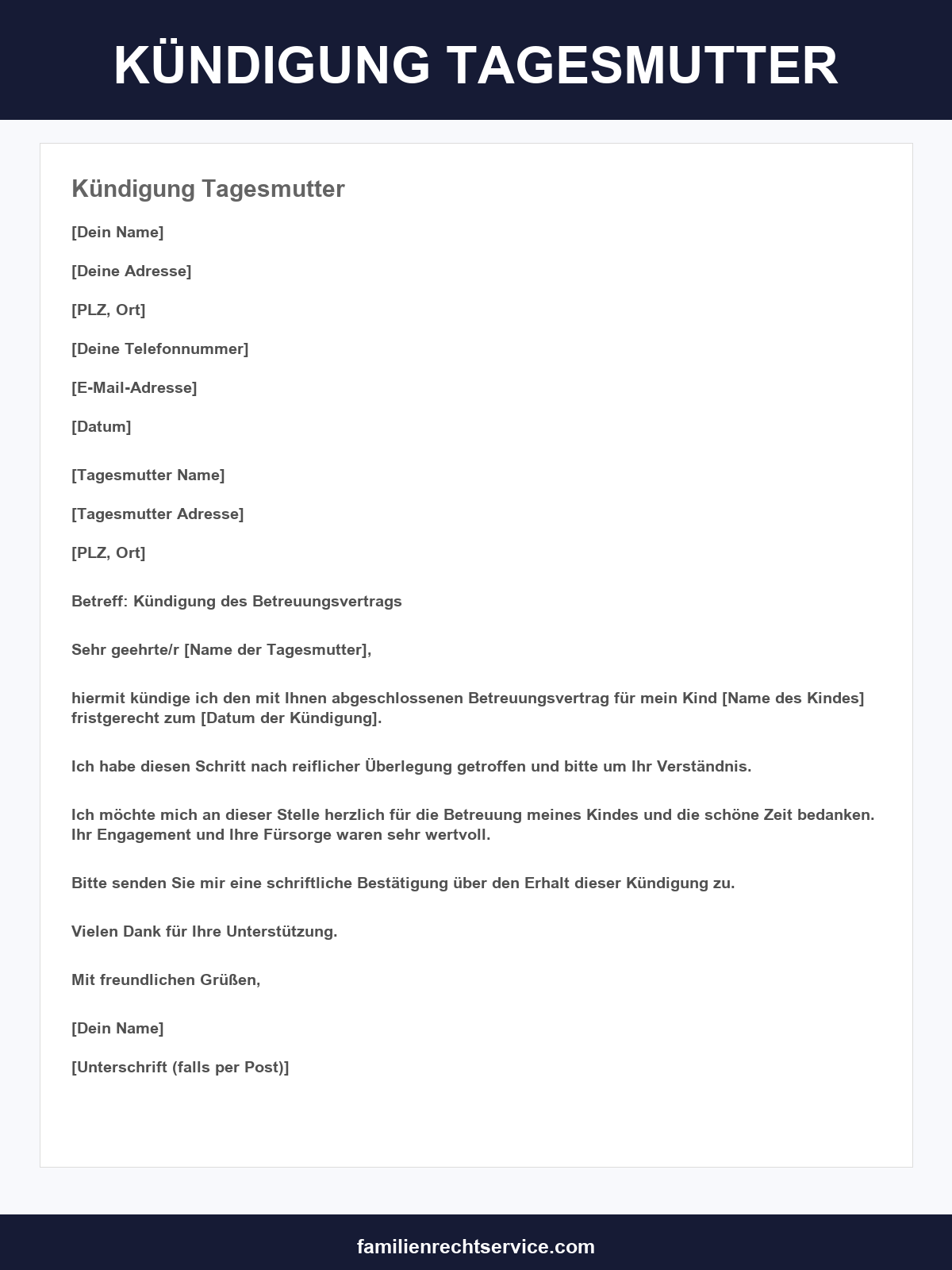 Kündigung Tagesmutter Vorlage