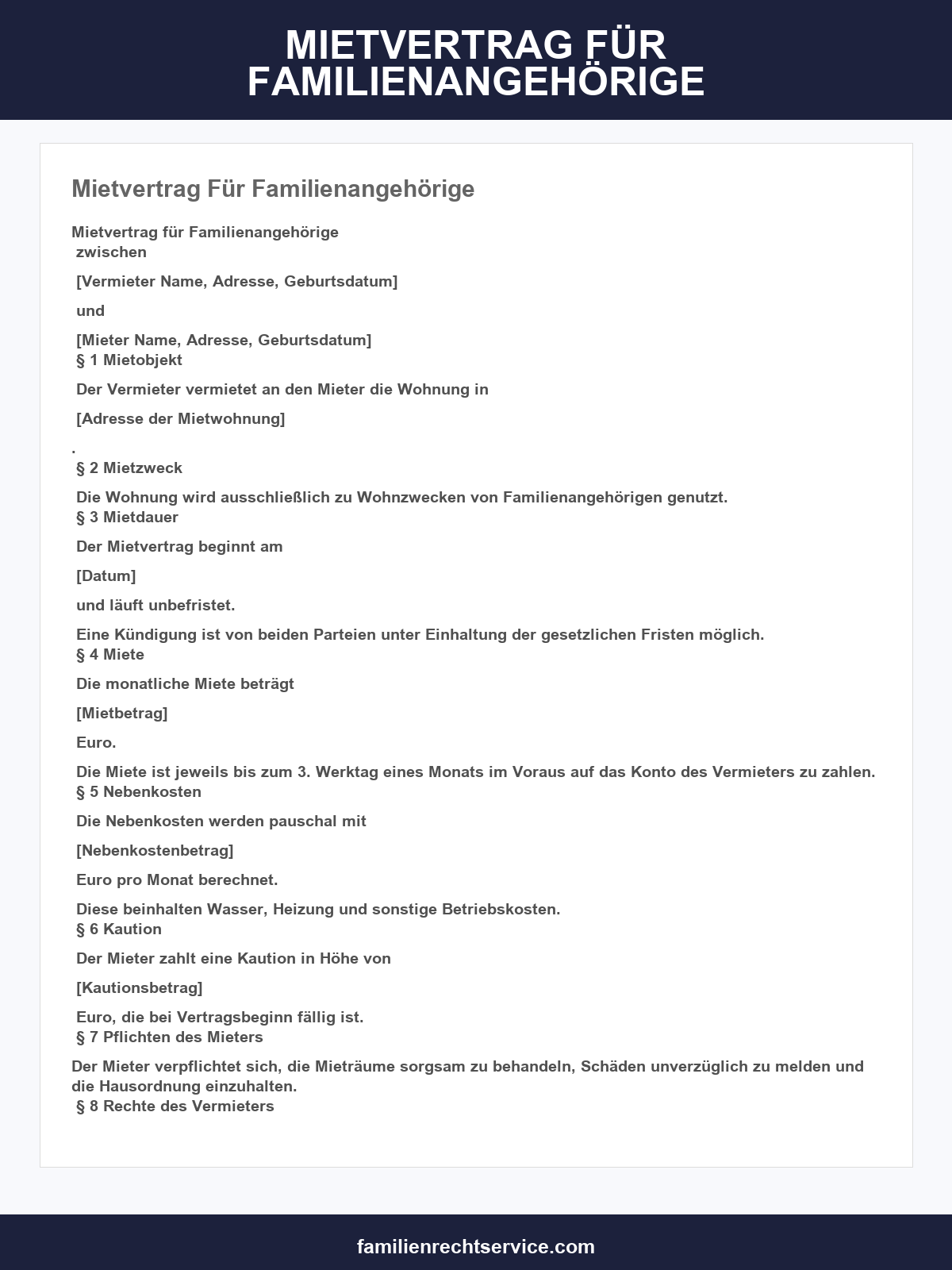 Mietvertrag Für Familienangehörige Vorlage