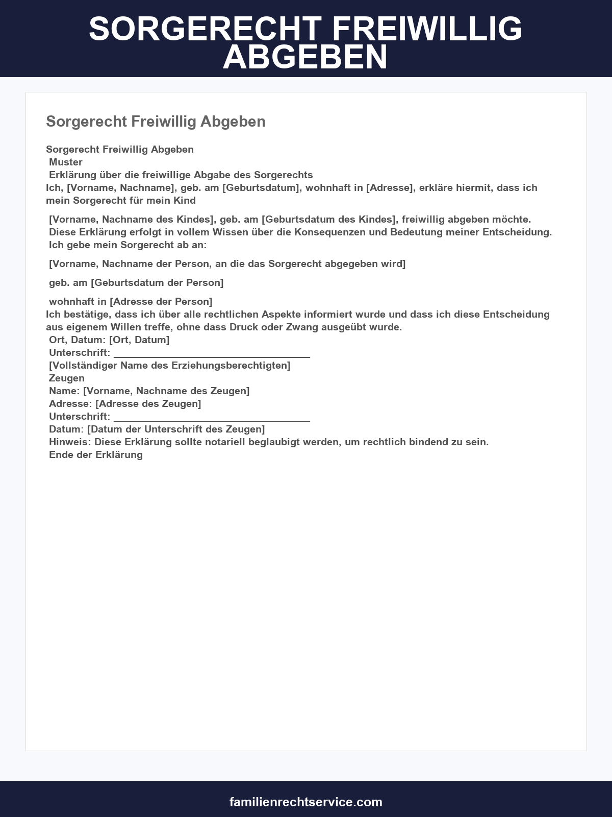 Sorgerecht Freiwillig Abgeben Formular