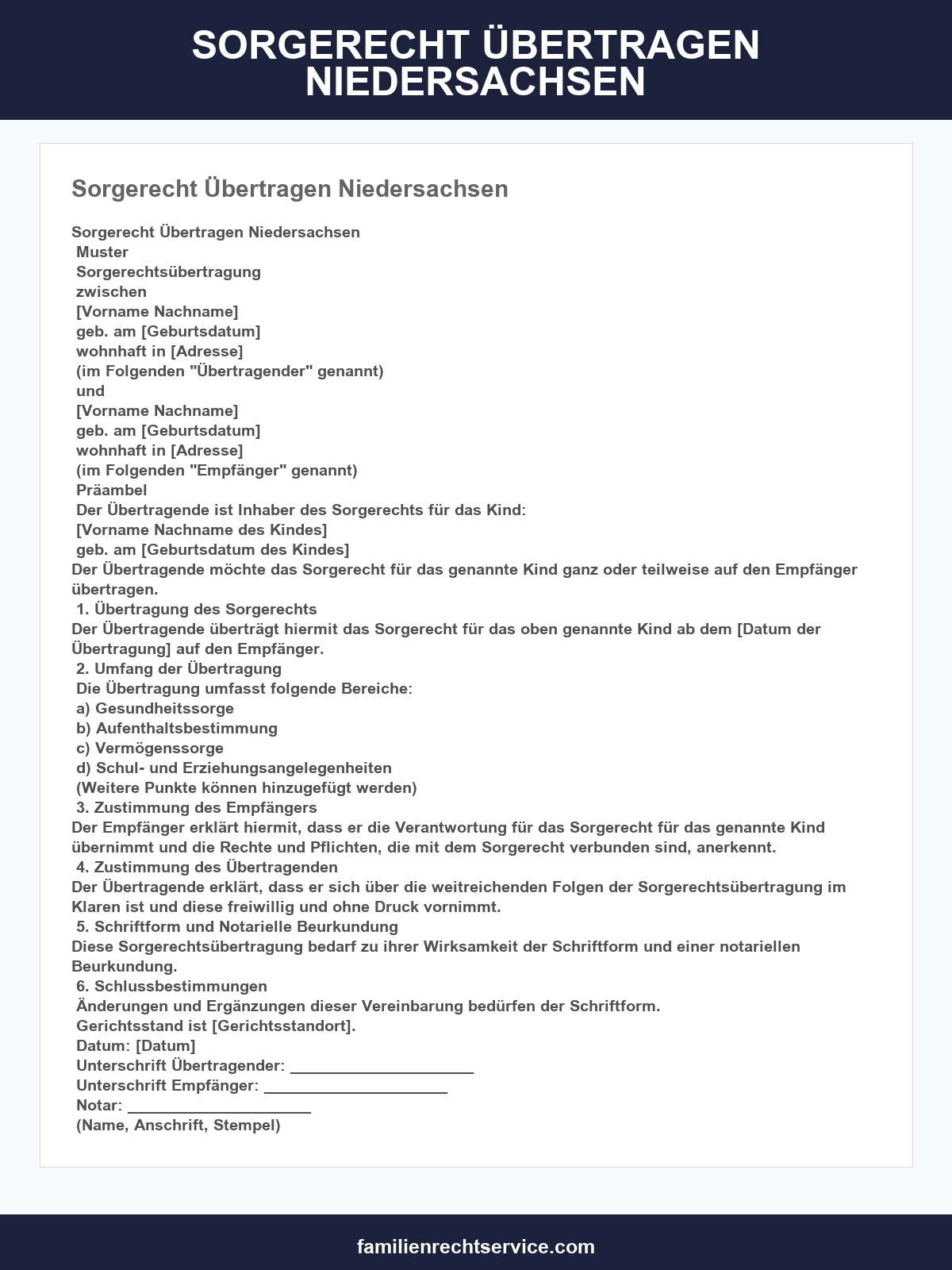 Sorgerecht Übertragen Formular Niedersachsen
