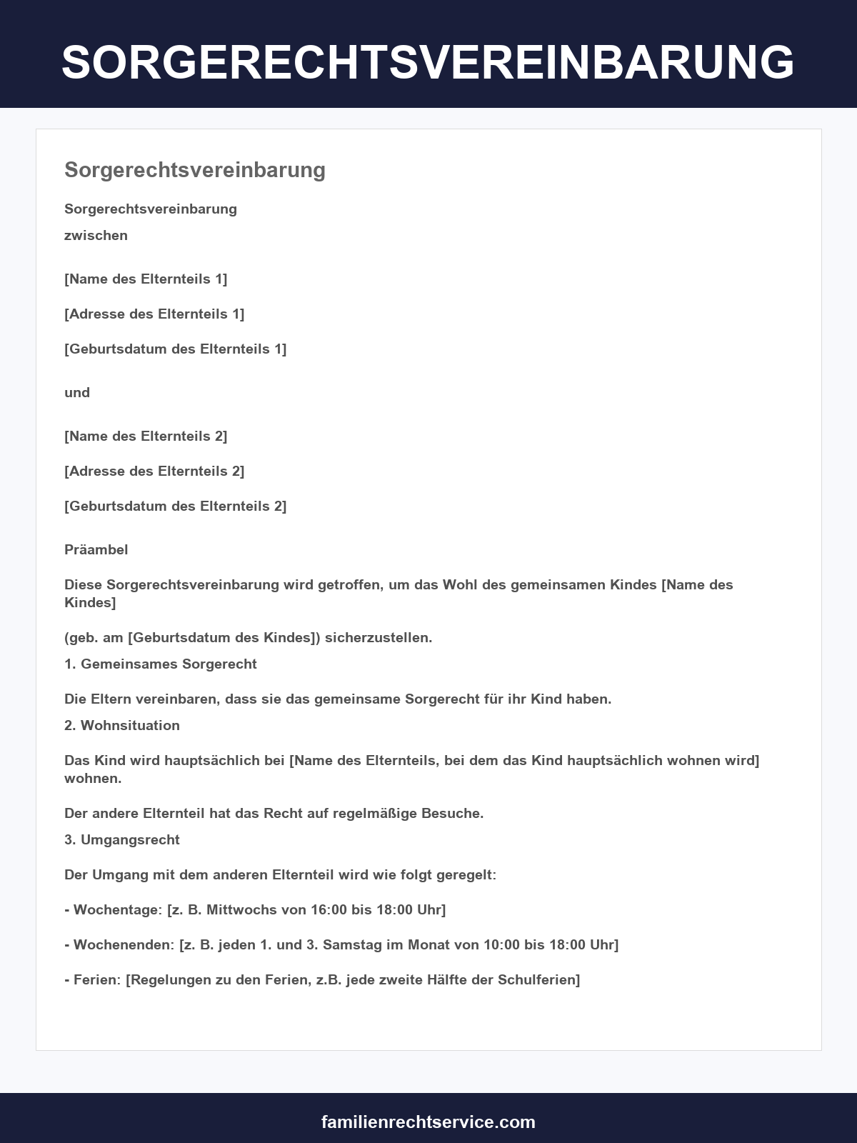 Sorgerechtsvereinbarung Muster