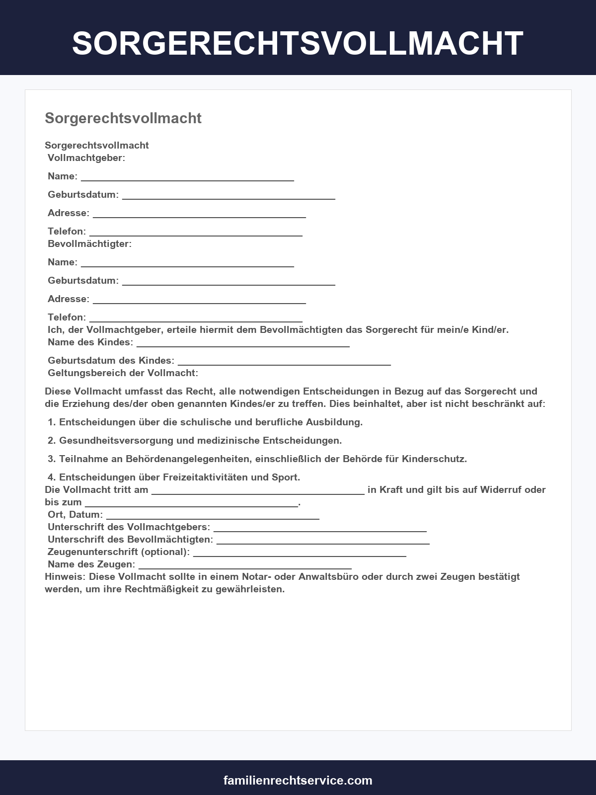 Sorgerechtsvollmacht Muster