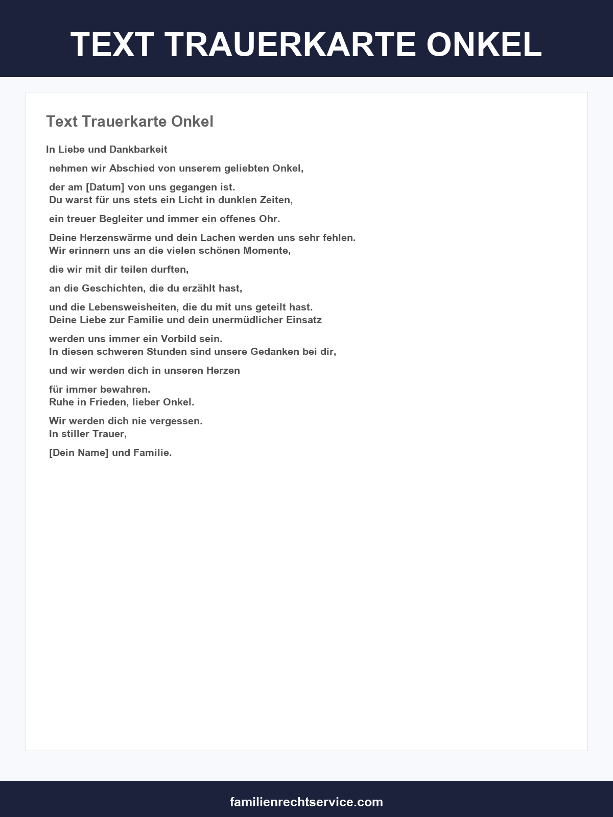 Text Trauerkarte Onkel