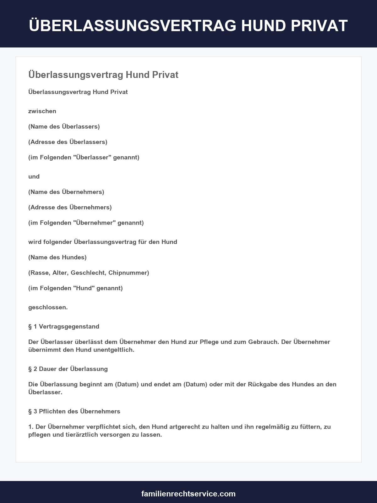 Überlassungsvertrag Hund Privat