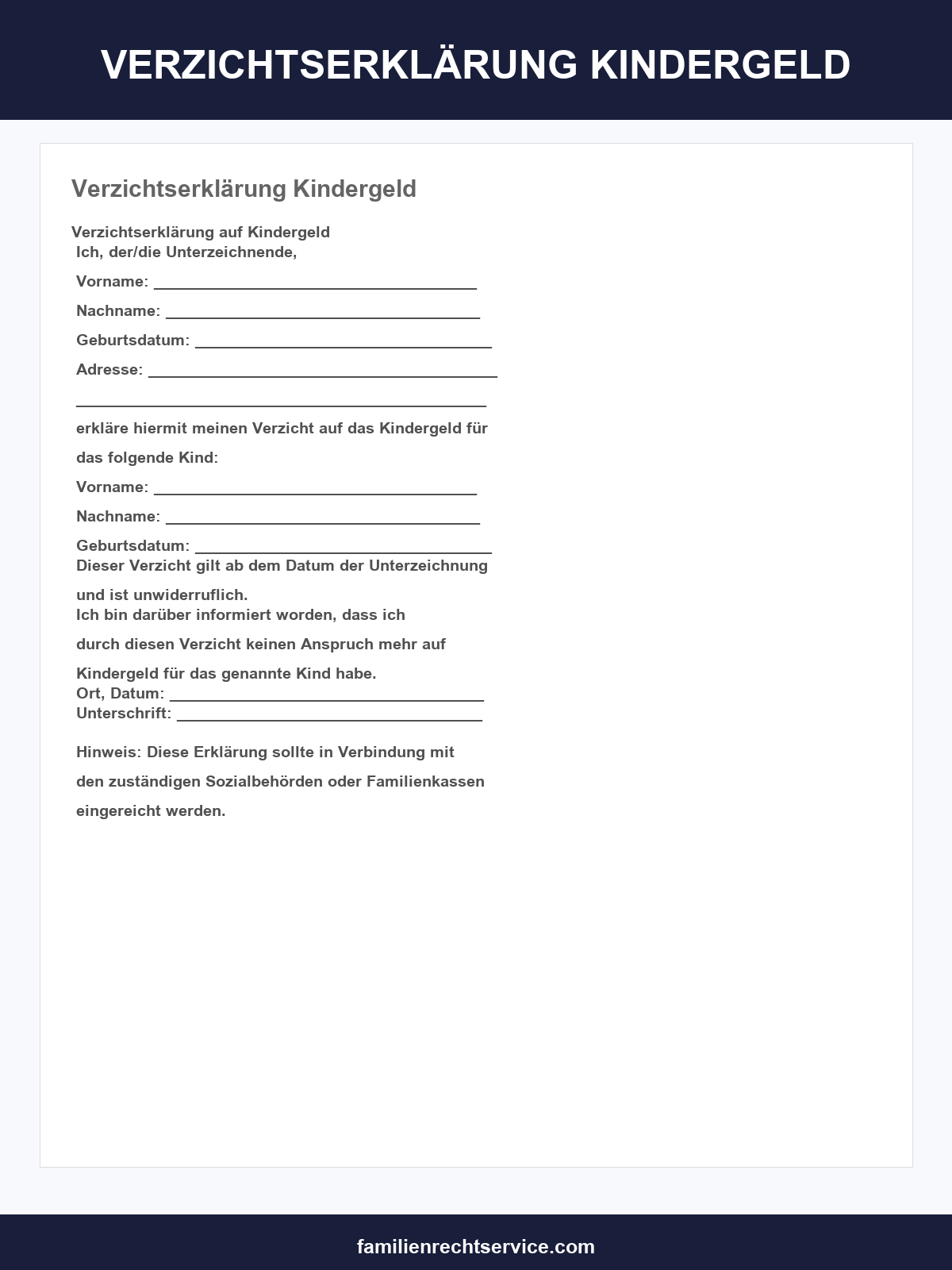 Verzichtserklärung Kindergeld Muster