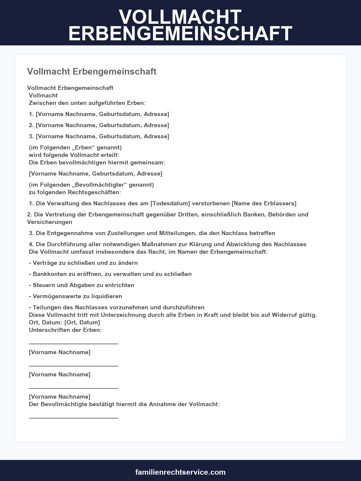 Vollmacht Erbengemeinschaft Vorlage