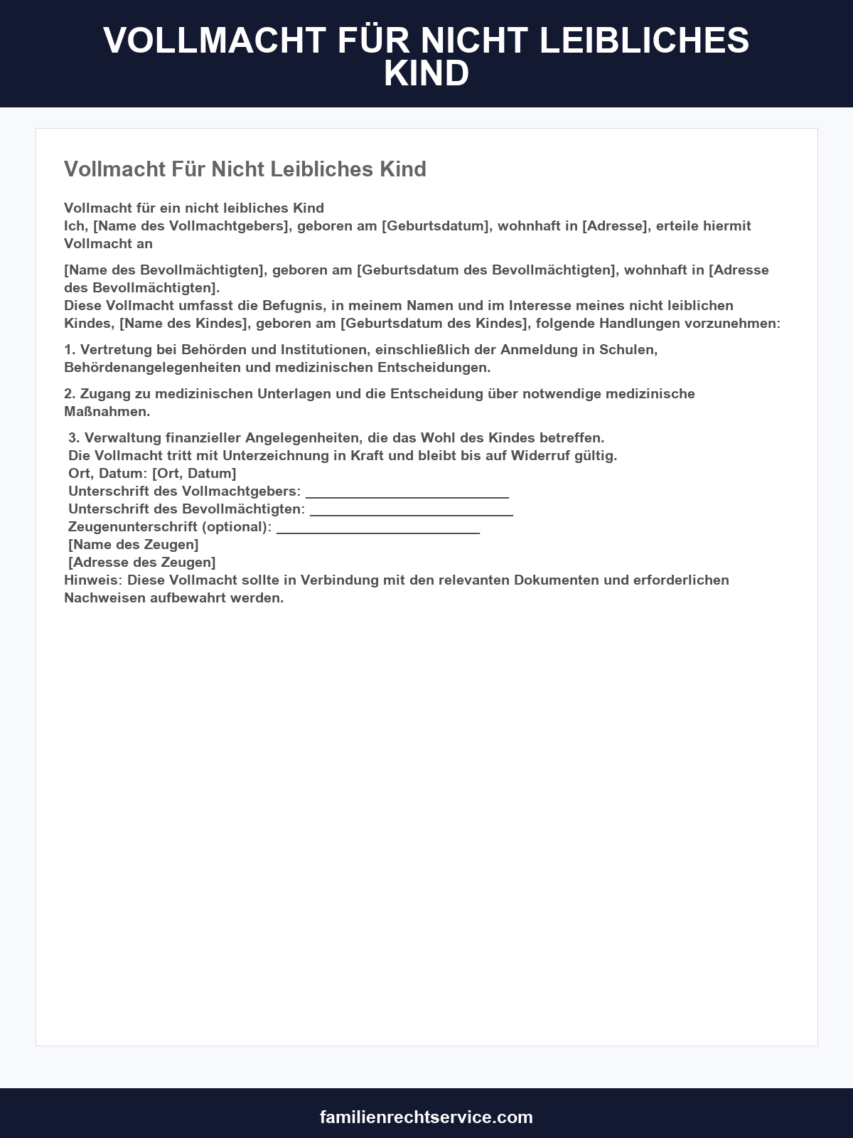 Vollmacht Für Nicht Leibliches Kind