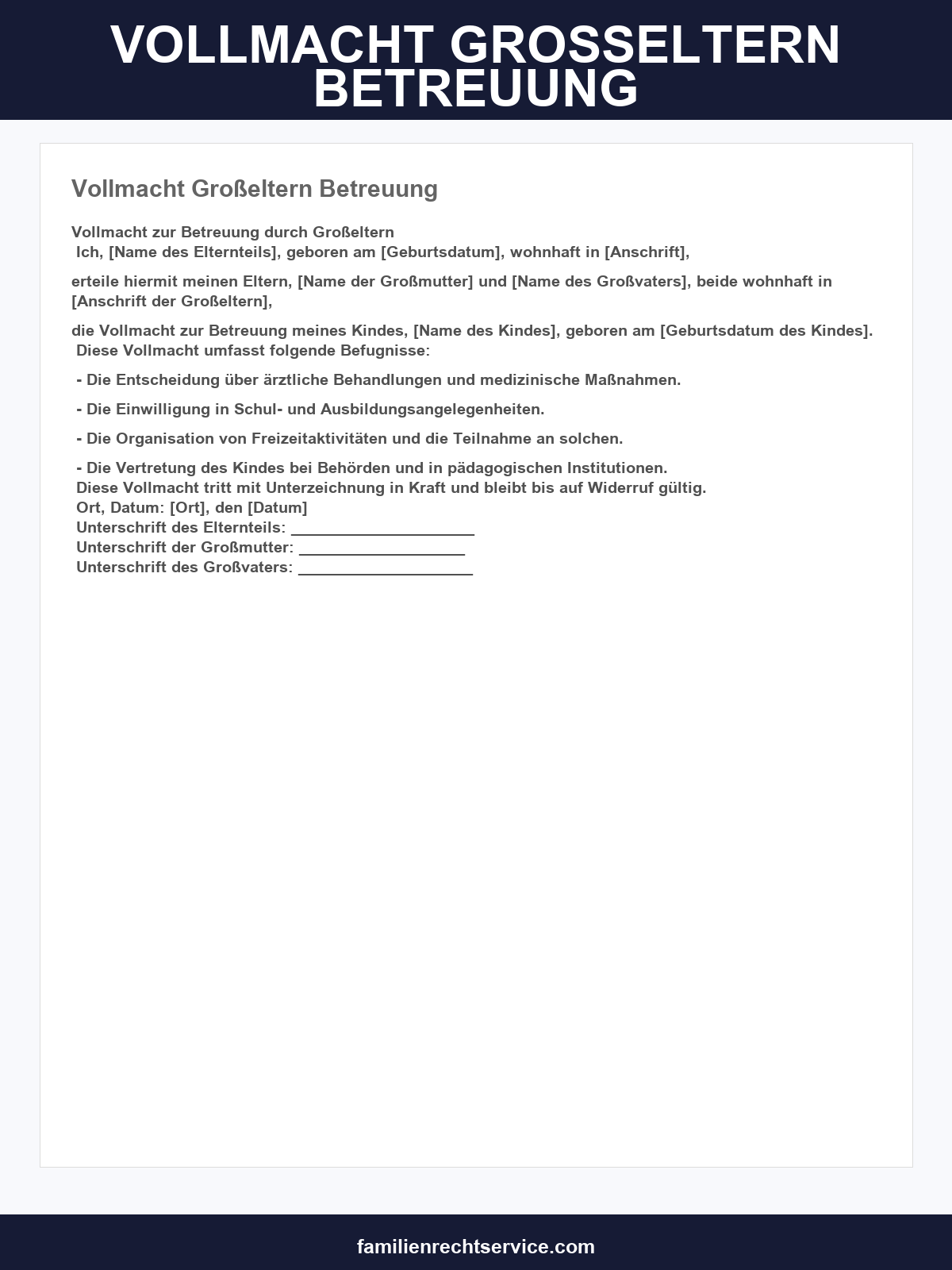 Vollmacht Großeltern Betreuung