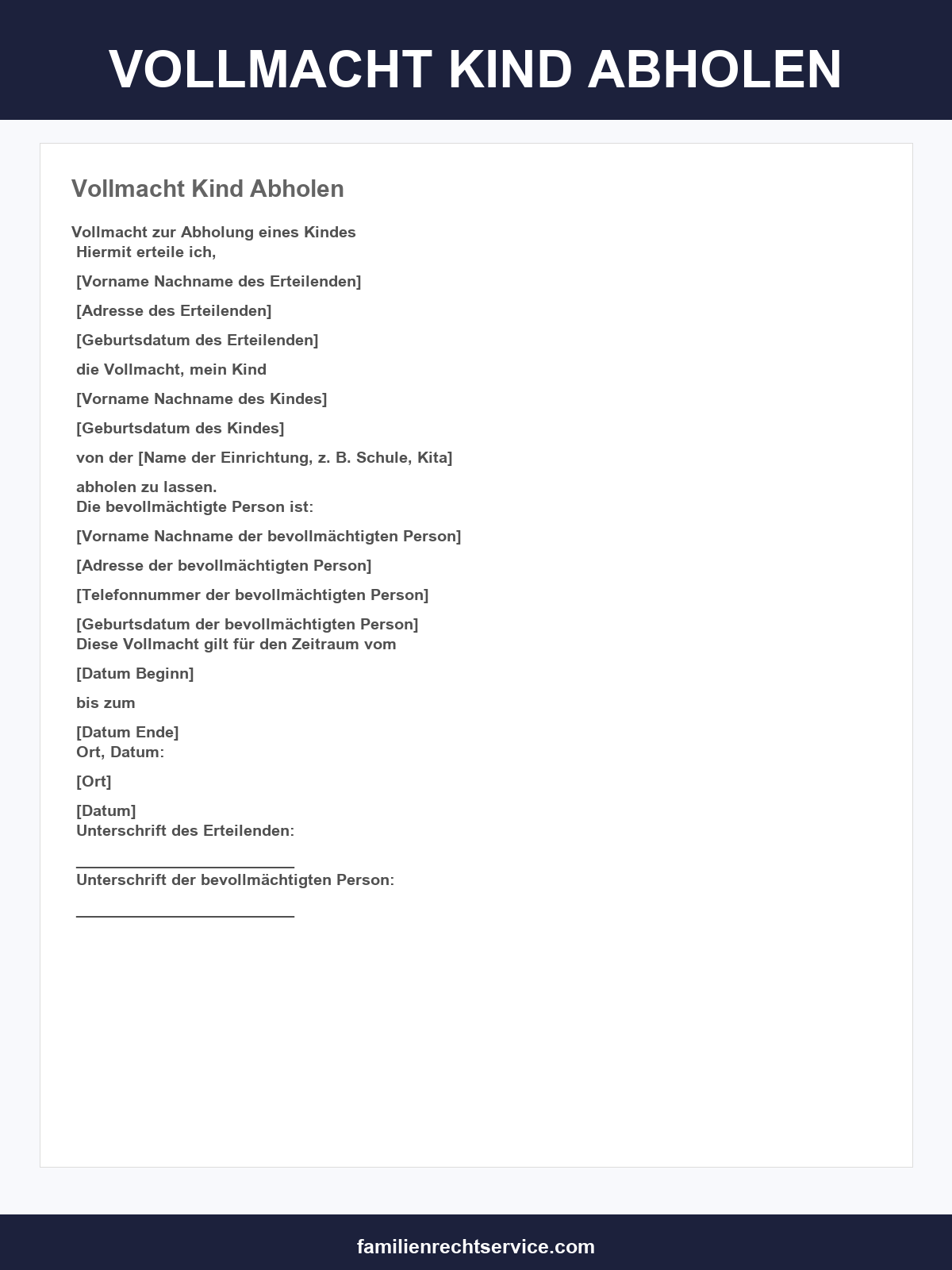 Vollmacht Kind Abholen