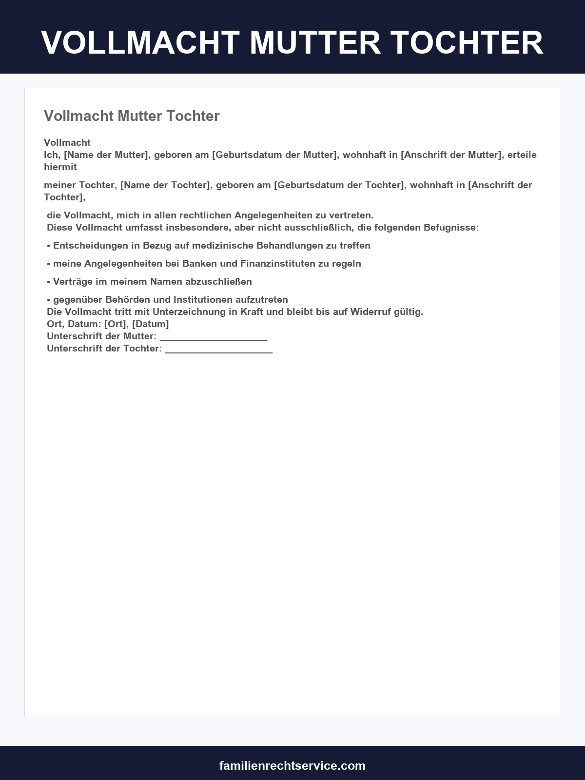 Vollmacht Mutter Tochter