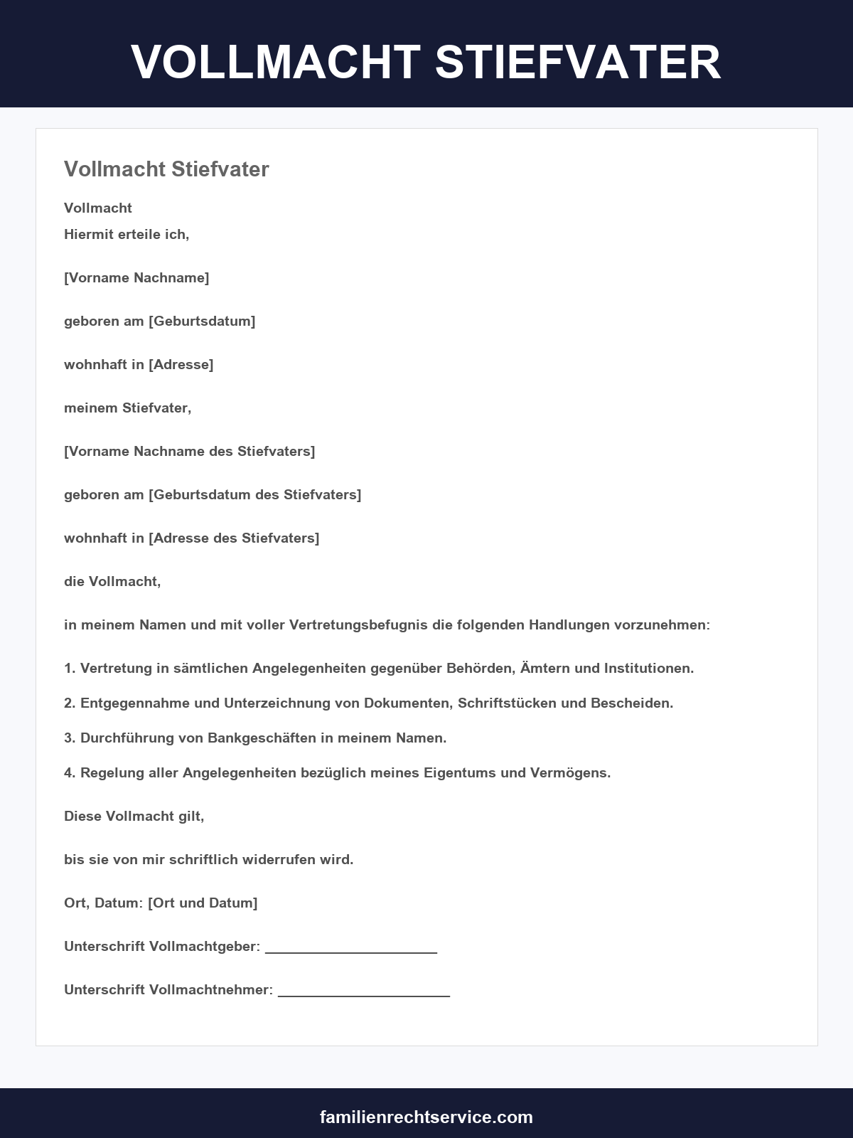 Vollmacht Stiefvater Vorlage
