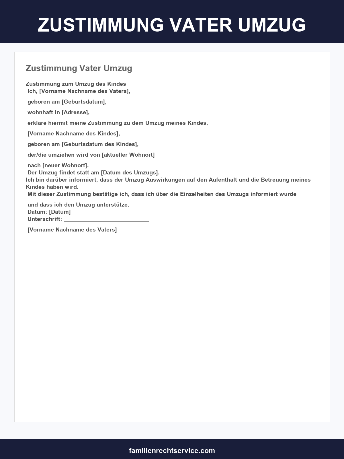 Zustimmung Vater Umzug Vorlage